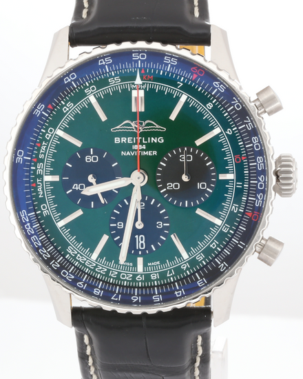 No Reserve - 2025 Breitling Navitimer 1 B01 Chronograph 46MM Green Dial Leather Strap (AB0137)