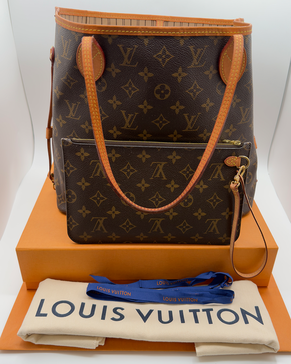 No Reserve - 2018 Louis Vuitton Neverfull MM Monogram Bag 12.6 x 11.2 x 6.3IN Canvas Gold-Toned Hardware Leather Strap (M41178)