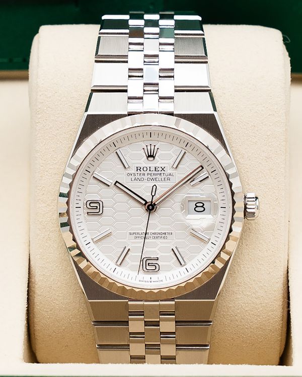 2026 Rolex Land-Dweller 36MM White "Honeycomb" Dial Flat Jubilee Bracelet (127234)