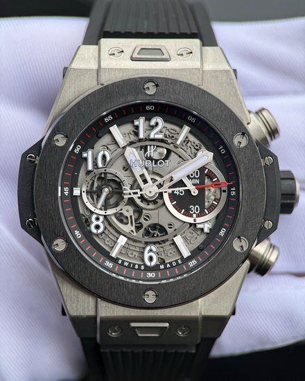 2016 Hublot Big Bang Unico Chronograph 45MM Skeleton Dial Rubber Strap (411.NM.1170.RX)