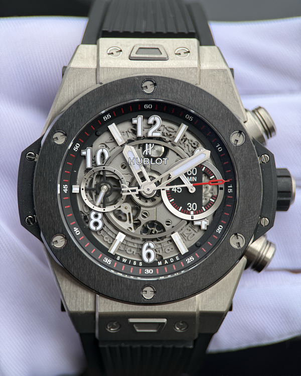 2016 Hublot Big Bang Unico Chronograph 45MM Skeleton Dial Rubber Strap (411.NM.1170.RX)