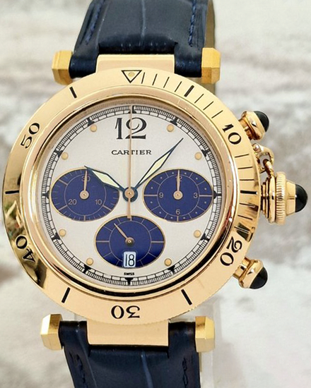 Cartier Pasha De Cartier Chronograph 38MM Quartz White Dial Leather Strap (30009)