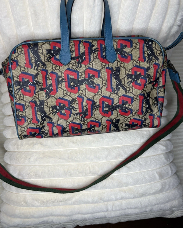 2018 Gucci Ophidia GG Supreme Vintage Wolf Shoulder Bag Canvas Steel Hardware Leather Strap (JC984474)