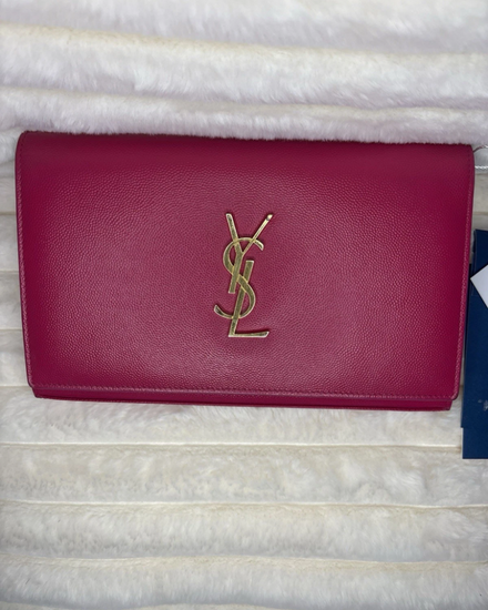 Saint Laurent Monogram Fuchsia Pink Kate Wallet On Chain (Monogram)