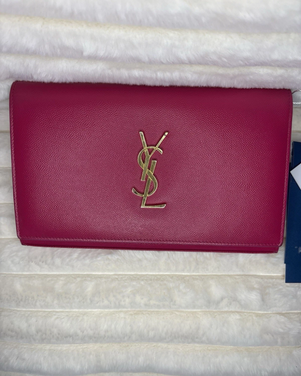 Saint Laurent Monogram Fuchsia Pink Kate Wallet On Chain (Monogram)