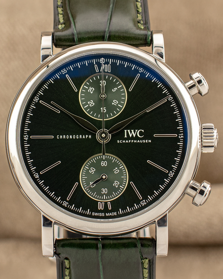 2021 IWC Schaffhausen Portofino Chronograph 39MM Green Dial Leather Strap (IW391405)