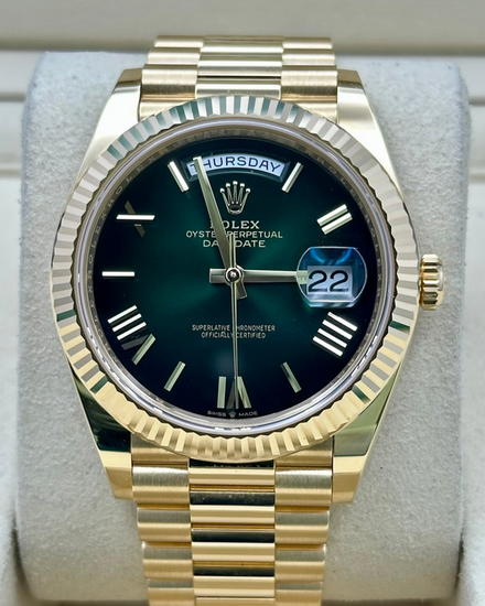2026 Rolex Day-Date 40MM Green Dial Yellow Gold President Bracelet (228238)