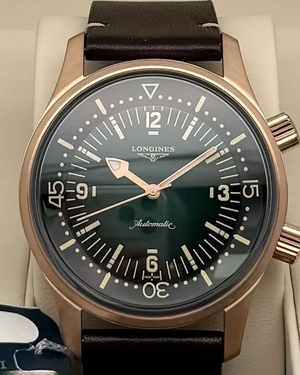 Longines Legend Diver 42MM Green Dial Leather Strap (L3.774.1.50.2)