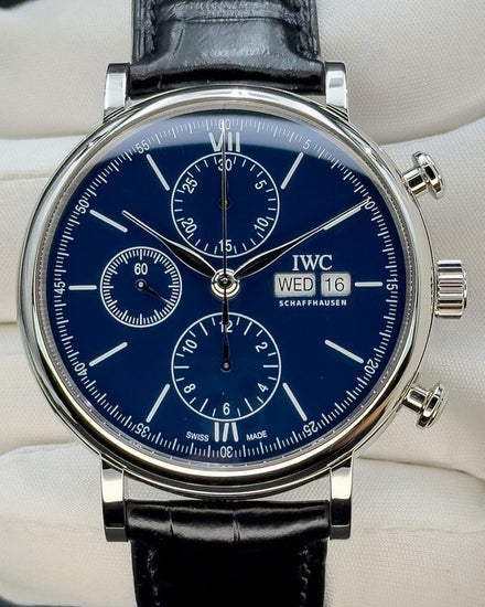 No Reserve - 2019 IWC Schaffhausen Portofino Chronograph "150 Years" L. E. 42MM Blue Dial Leather Strap (IW391023)