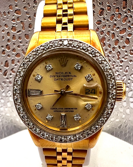 No Reserve - Rolex Lady-Datejust 26MM Aftermarket Champagne Dial Aftermarket Gold-Plated Steel Bracelet (6917)