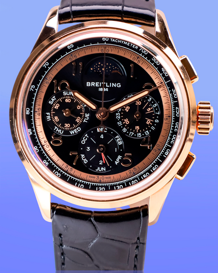 No Reserve - 2025 Breitling Premier B19 Datora 42MM Black Dial Leather Strap (RB1940)