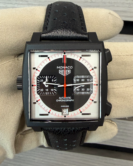 2026 Tag Heuer Monaco Chronograph Stopwatch L. E. 39MM Black Dial Leather Strap (CAW218F.FC6356)