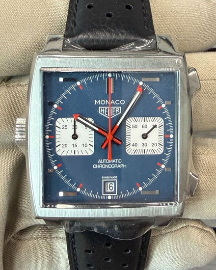 2026 Tag Heuer Monaco Chronograph 39MM Blue Dial Leather Strap (CAW211P.FC6356)