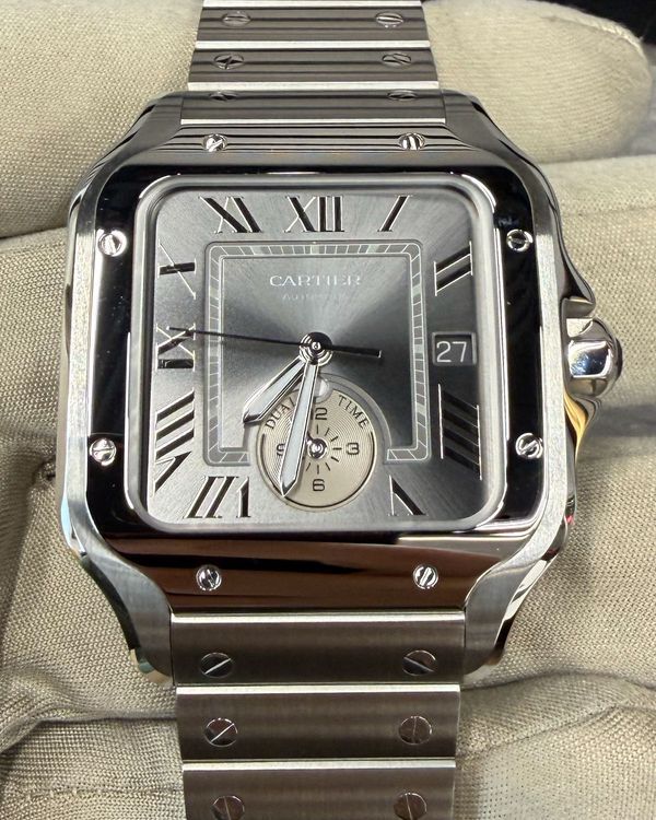 2026 Cartier Santos De Cartier Dual Time 40.2MM Grey Dial Steel Bracelet (WSSA0076)