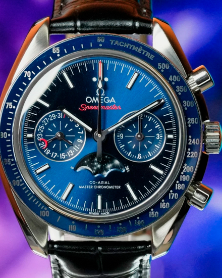 2024 Omega Speedmaster Moonphase 44.25MM Blue Dial Leather Strap (304.33.44.52.03.001)