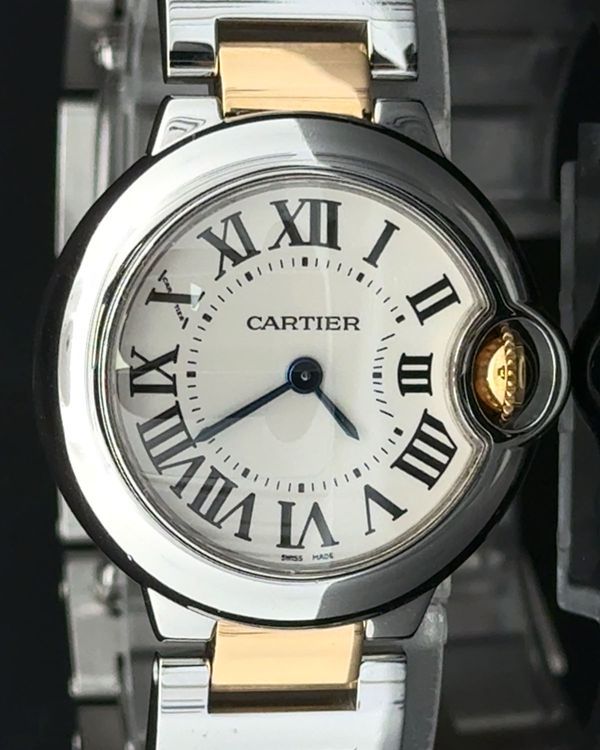 2009 Cartier Ballon Bleu 28MM Quartz Silver Dial Two-Tone Bracelet (W69007Z3)