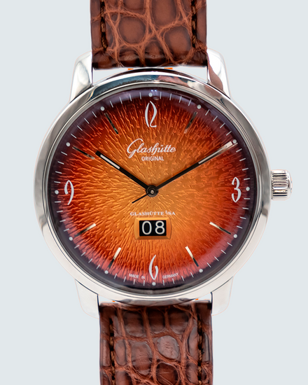 Glashütte Original Sixties Panorama Date 42MM Orange Dial Leather Strap (2-39-47-09-02-04)