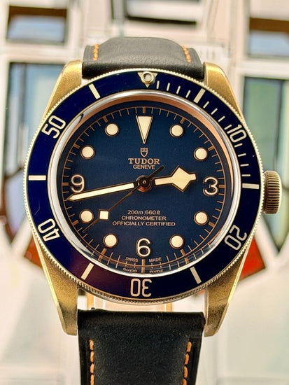 2017 Tudor Black Bay Bronze 43MM Blue Dial Aftermarket Leather Strap (79250BB)