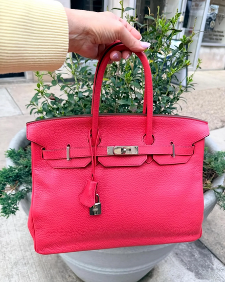 2010 Hermès Birkin 35 Bougainvillea Clemence 14 x 11 x 7IN Leather Palladium Hardware Leather Strap (35)