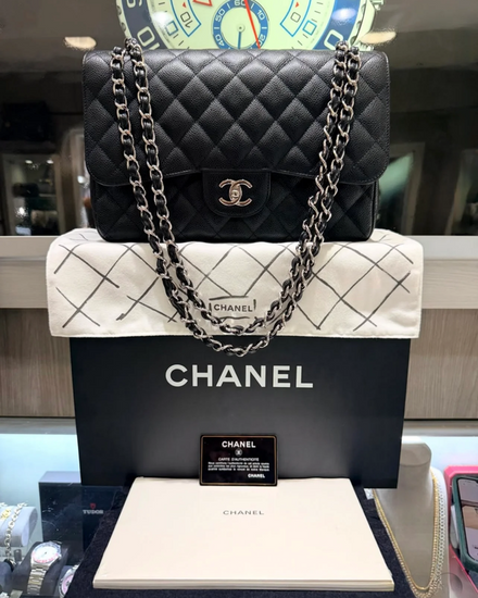 Chanel Classic Jumbo Black Caviar 11.8 x 7.9 x 3.9IN Leather Silver-Tone Hardware Accessories (Classic Jumbo)