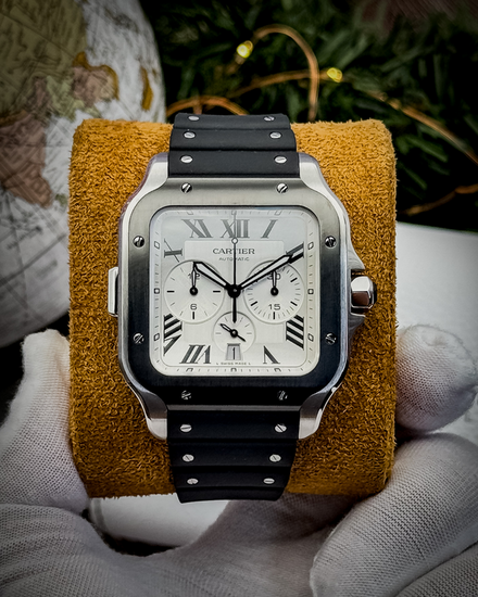 2020 Cartier Santos De Cartier 43MM Silver Dial Rubber Strap (WSSA0017)