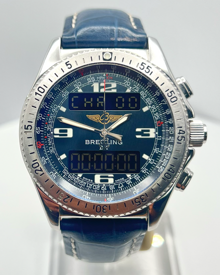 2001 Breitling B-1 44MM Quartz Blue Dial Leather Strap (A68362)