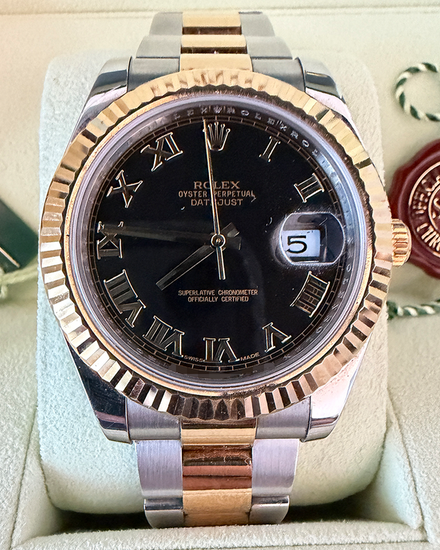 2011 Rolex Datejust II 41MM Black Dial Two-Tone Oyster Bracelet (116333)