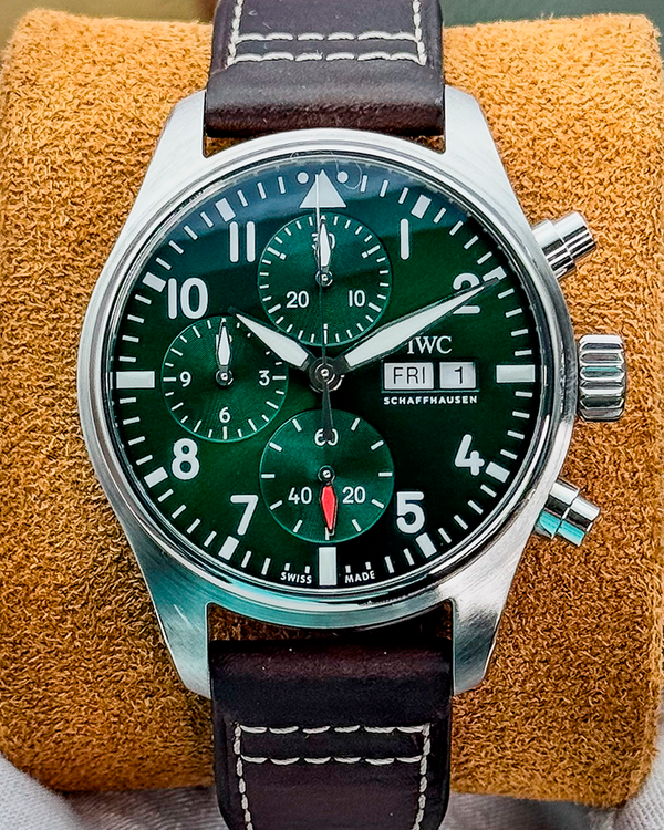 2021 IWC Schaffhausen Pilot Chronograph 41MM Green Dial Leather Strap (IW388103)