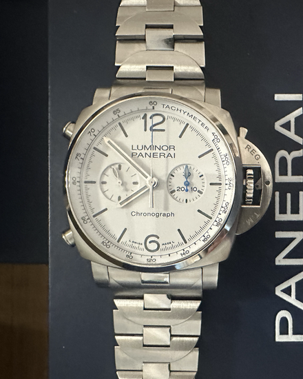2023 Panerai Luminor Chronograph 44MM White Dial Steel Bracelet (PAM01548)