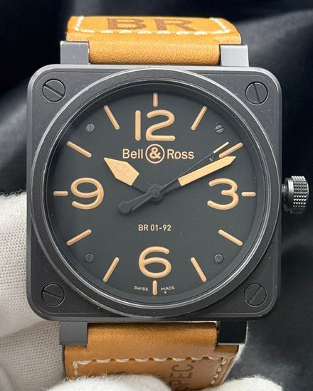 No Reserve - 2015 Bell & Ross BR 01 - 92 Heritage 46MM Black Dial Leather Strap (BR01-92-S)
