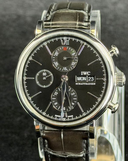 2017 IWC Schaffhausen Portofino Chronograph 42MM Black Dial Leather Strap (IW391008)
