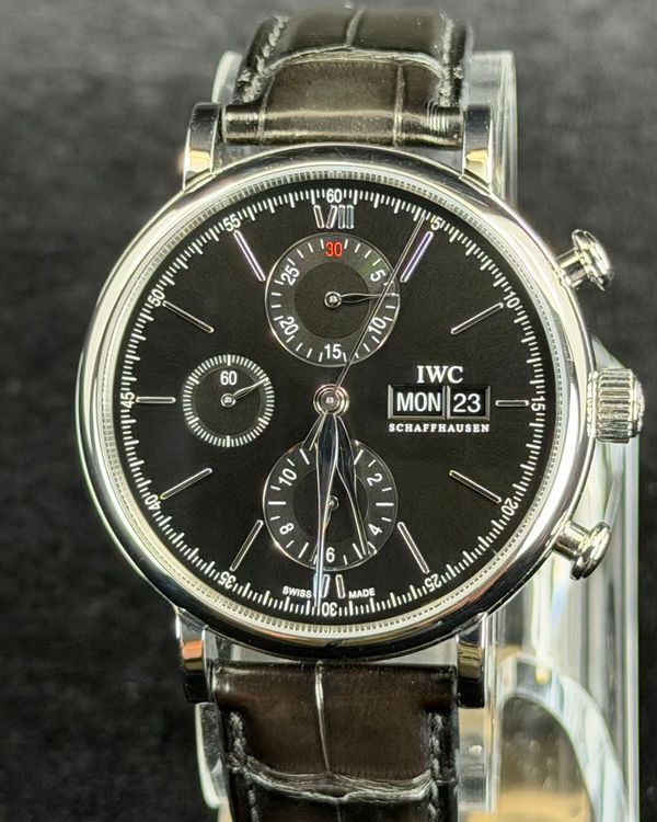 2017 IWC Schaffhausen Portofino Chronograph 42MM Black Dial Leather Strap (IW391008)