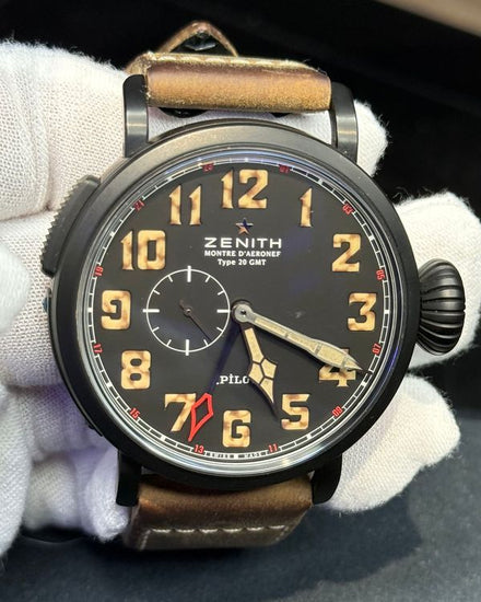 No Reserve - Zenith Pilot Montre d'Aeronef Type 20 GMT 1903 48MM Black Dial Leather Strap (96.2431.693/21.C738)