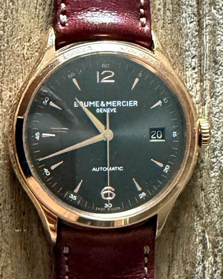 No Reserve - Baume & Mercier Clifton 18k Rose Gold 39MM Grey Dial Leather Strap (10059)