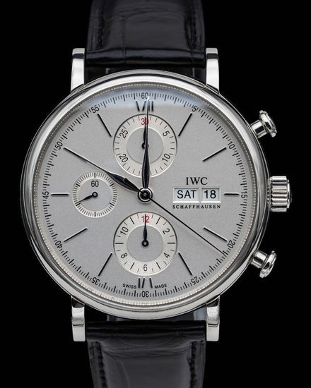 2020 IWC Schaffhausen Portofino Chronograph 42MM Silver Dial Leather Strap (IW391027)