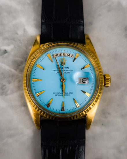No Reserve - Rolex Day-Date 36MM Aftermarket Blue Dial Aftermarket Leather Strap (1803)