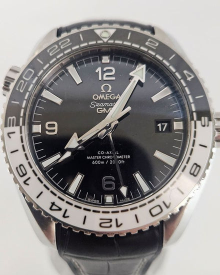Omega Seamaster Planet Ocean "Oreo" 600M GMT 43.5MM Black Dial Leather Strap (215.33.44.22.01.001)