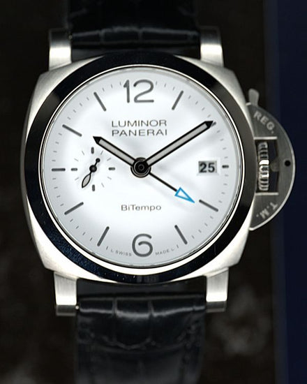 2025 Panerai Luminor Quaranta Bitempo GMT 40MM White Dial Leather Strap (PAM01367)
