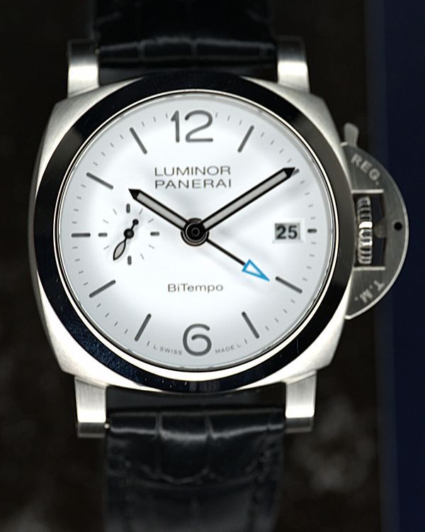 2025 Panerai Luminor Quaranta Bitempo GMT 40MM White Dial Leather Strap (PAM01367)