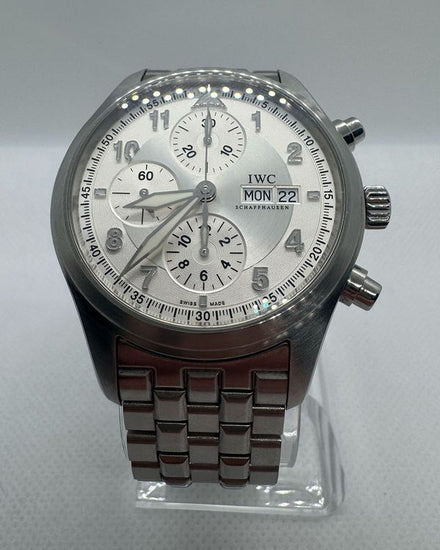 2008 IWC Schaffhausen Pilot Spitfire Chronograph 42MM Silver Dial Steel Bracelet  (IW371705)