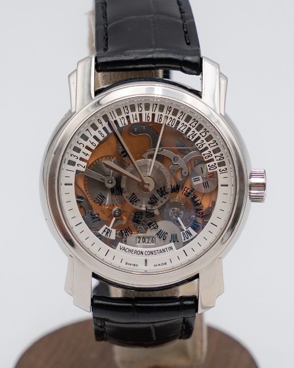 2008 Vacheron Constantin Malte Perpetual Calendar Retrograde 38.5MM Skeleton Dial Leather Strap (47032/000P-9206)