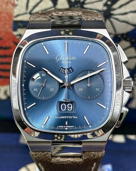 2026 Glashütte Original Seventies Panorama Date Chronograph 40MM Blue Dial Leather Strap (1-37-02-08-02-62)