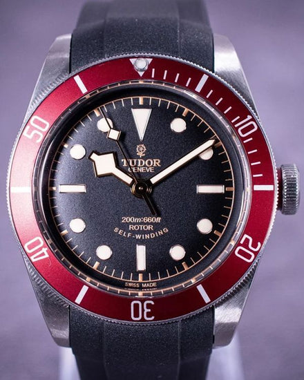 No Reserve - 2015 Tudor Black Bay Heritage "Smiley" 41MM Black Dial Aftermarket Rubber Strap (79220R)