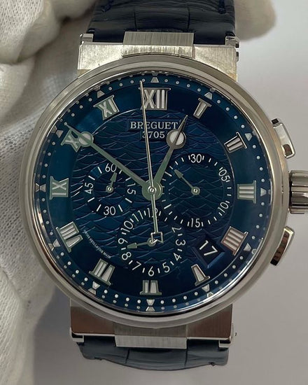 2021 Breguet Marine Chronographe 42MM Blue Dial Leather Strap (5527BB/Y2/9WV)