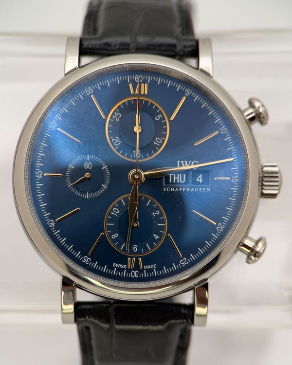 2023 IWC Schaffhausen Portofino Chronograph 42MM Blue Dial Leather Strap (IW391036)