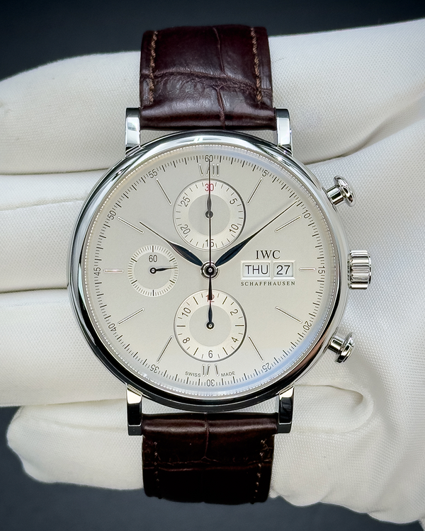 No Reserve - 2022 IWC Schaffhausen Portofino Chronograph 42MM Silver Dial Leather Strap (IW391027)