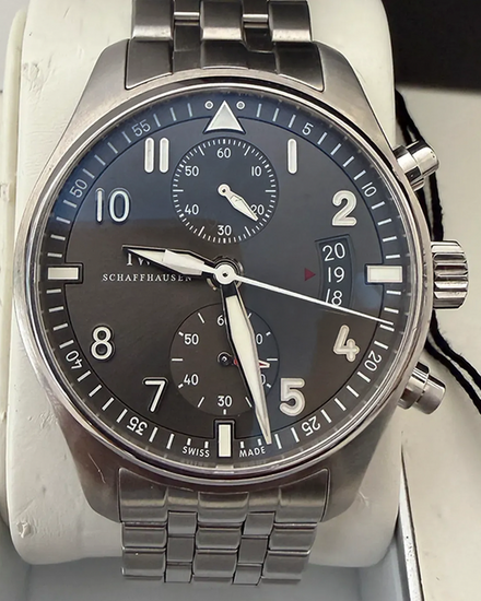 IWC Schaffhausen Pilot Spitfire Chronograph 43MM Grey Dial Steel Bracelet (IW387804)