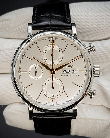 No Reserve - 2022 IWC Schaffhausen Portofino Chronograph 42MM Silver Dial Leather Strap (IW391031)