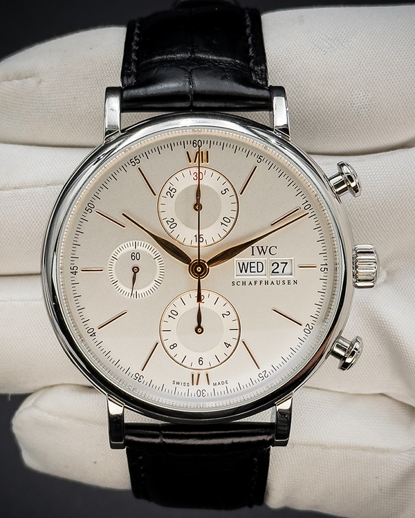 No Reserve - 2022 IWC Schaffhausen Portofino Chronograph 42MM Silver Dial Leather Strap (IW391031)