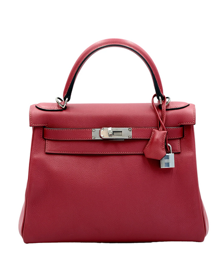 2016 Hermès Kelly 28 Handbag 11.0 × 8.7 × 4.0 in Evergrain Leather Palladium Hardware Top Handle & Shoulder Strap (28)